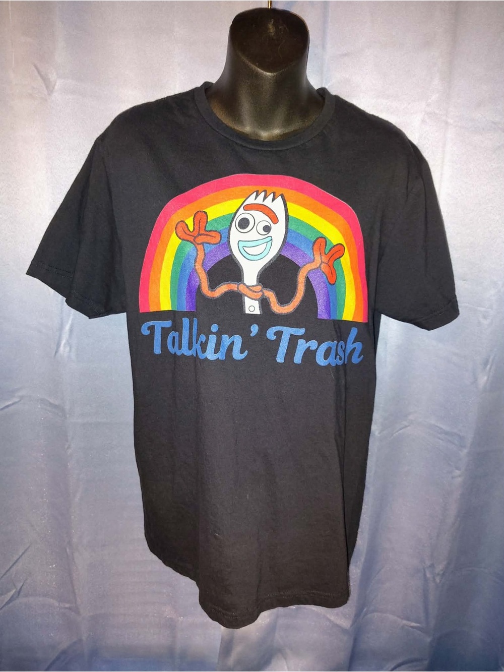 New! Disney Pixar Toy Story Talking Trash Forky Black Short Sleeve T-shirt